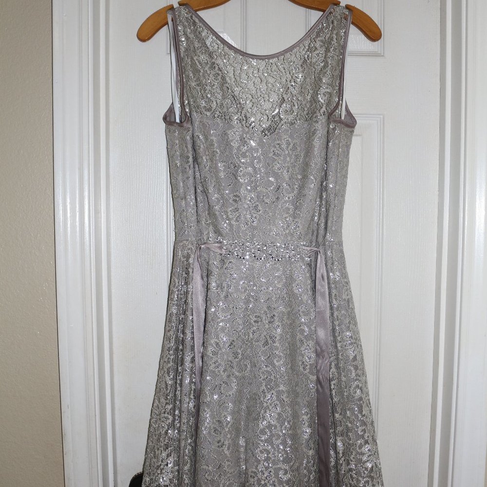 Cache Cocktail/Prom Dress, Silver and Pink Lace